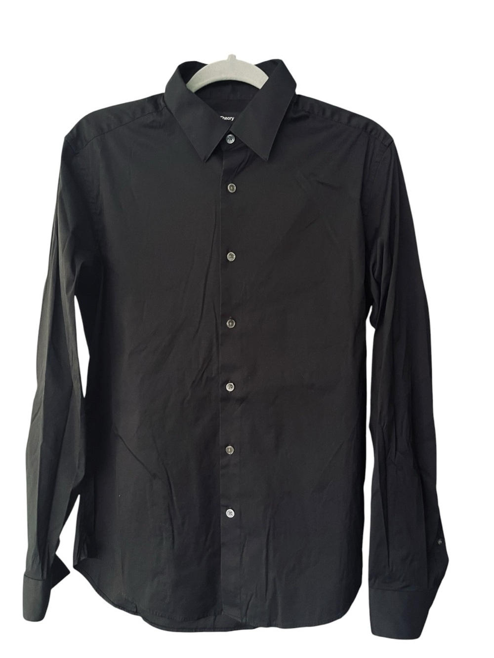 Theory Mens Black Button Front Dress Shirt Long Sleeve Stretch Size M Medium